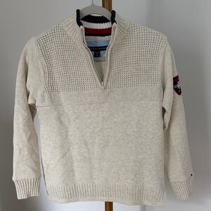 Tommy Hilfiger Cream Knit Cotton Half-Zip Sweater / Kids Size M 12/14